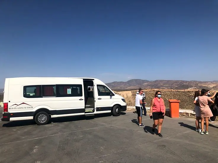 Private vehicle travelling from Marrakech toward the Agafay Desert